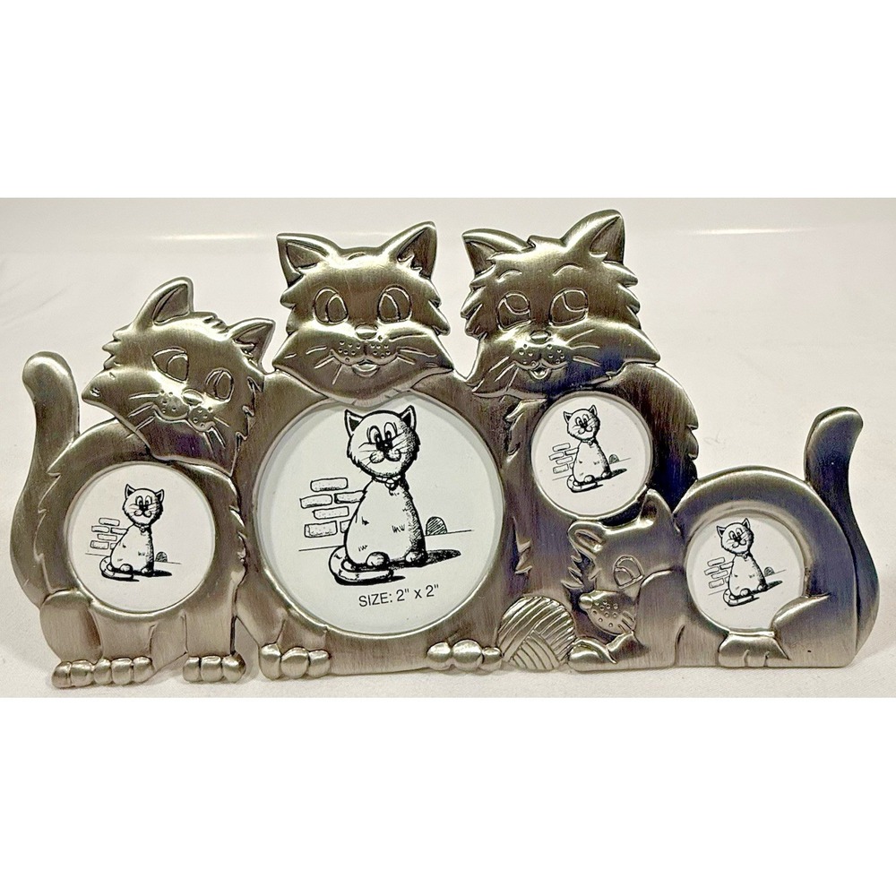 ABC Distributing Cat Collage Photo Frame Pewter Silver 4 Openings Whimsical 8in